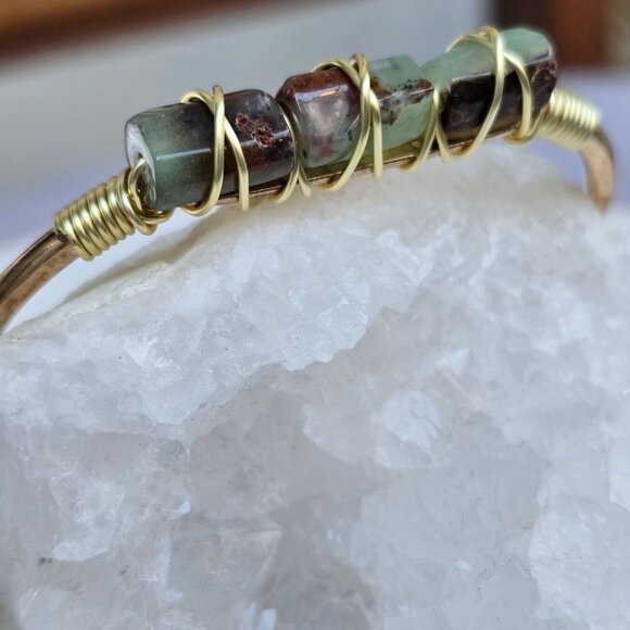 Australian Jade Wire Wrap Bracelet In 14Kt Gold Over Copper – Handmade & NWT - Picture 6 of 9